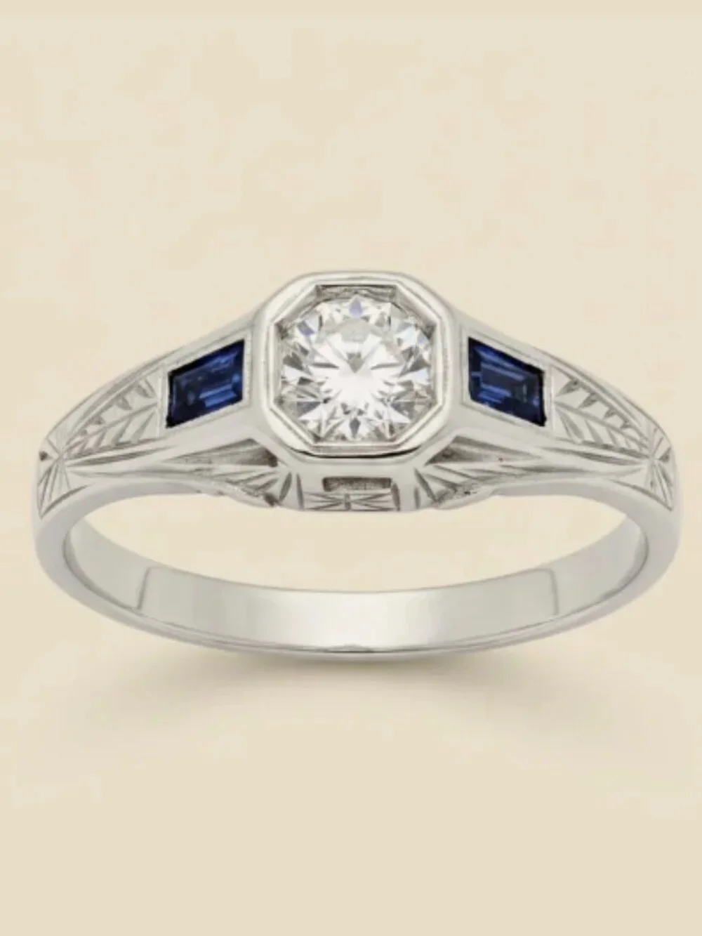 1920's White Gold Sapphire Diamond Bridal Wedding Engagement Art Deco Ring